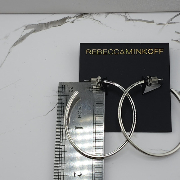 New Rebecca Minkoff Silver Tone Oval Hoop Earrings - Picture 4 of 4